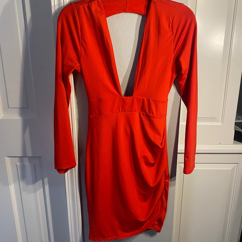 Red long v-neck date night dress cocktail college tight small/xsmall